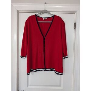 Exclusively Misook Cardigan women's size 2X red blue patriotic‎ plus size
